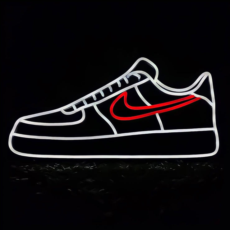 red air force 1 nike sneaker neon sign with black background