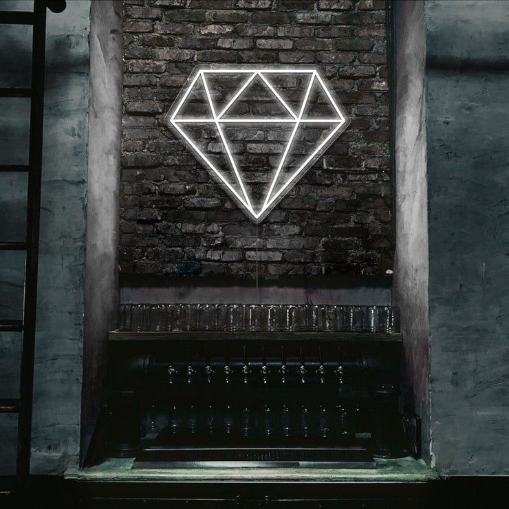  warm cold white diamond neon sign hanging on bar wall