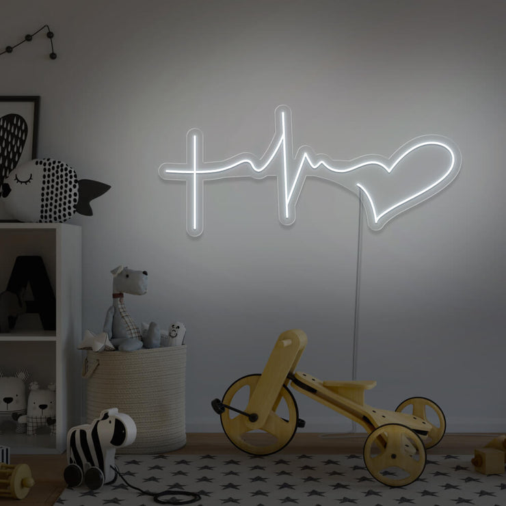 cold white faith hope love neon sign  hanging on kids bedroom wall