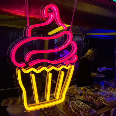 pink and yellow cupcake neon sign