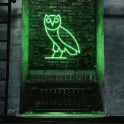 green drake ovo owl neon sign hanging on bar wall