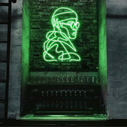 green street cred neon sign hanging on bar wall