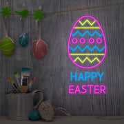 multicoloured happy easter egg neon sign hanging on wall