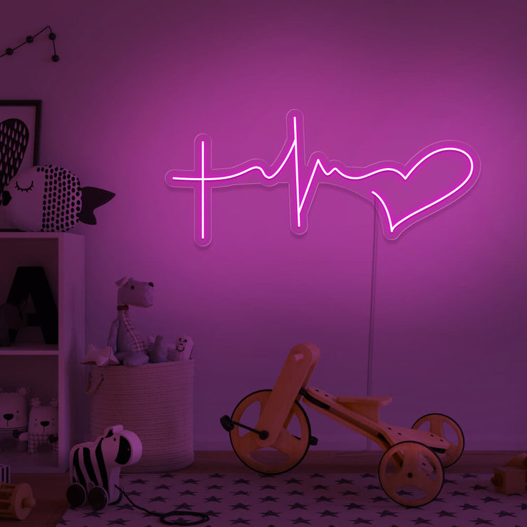 hot pink faith hope love neon sign hanging on kids bedroom wall