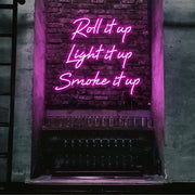 hot pink roll it up cypress hill neon sign hanging on bar wall