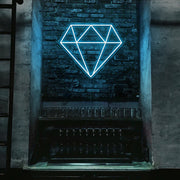  warm ice blue diamond neon sign hanging on bar wall