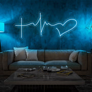 ice blue faith hope and love neon sign hanging on living room wall