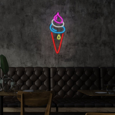 multicoloured ice cream cone hanging on cafe wall