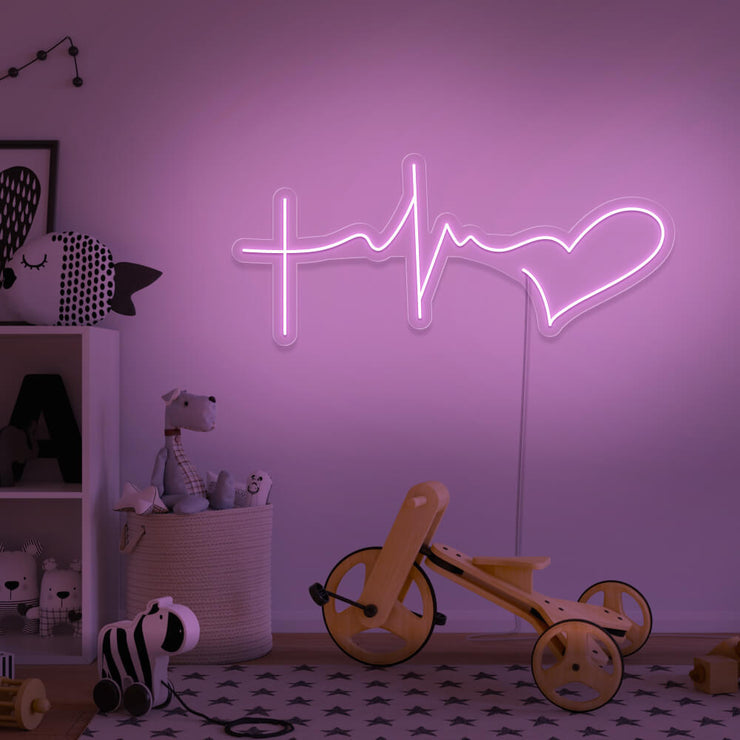 light pink faith hope love neon sign hanging on kids bedroom wall