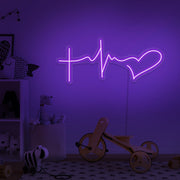 purple faith hope love neon sign hanging on kids bedroom wall