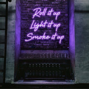 purple roll it up cypress hill neon sign hanging on bar wall