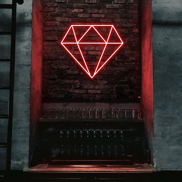 red diamond neon sign hanging on bar wall