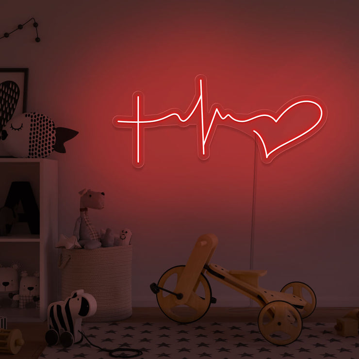 red faith hope love neon sign hanging on kids bedroom wall
