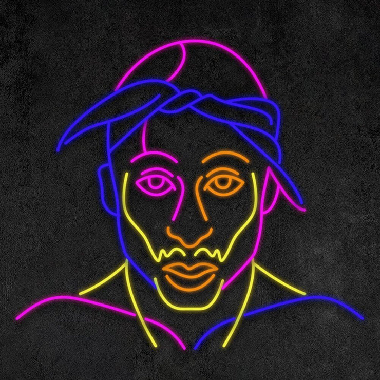 multicoloured tupac portrait neon sign