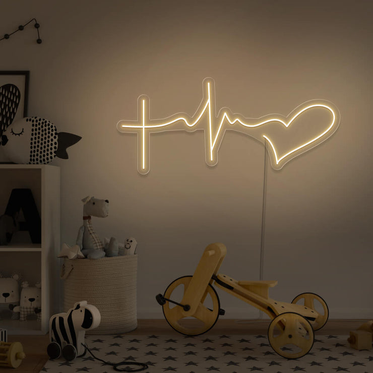 warm white faith hope love neon sign  hanging on kids bedroom wall